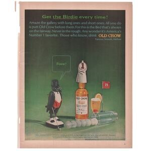 Old Crow Bourbon Magazine Advertisement Vintage Liquor Alcohol Golf Birdie